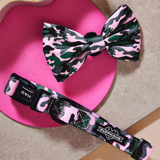 Camo QT Pink Collar and Bowtie
