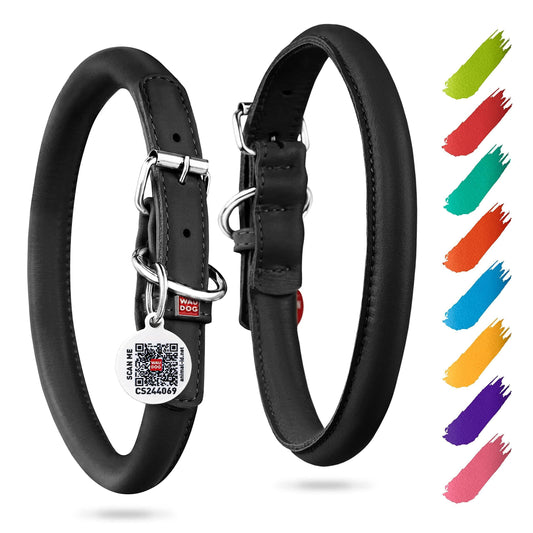 Rolled Leather Dog Collar Padded All Sizes 18–21 in Neck