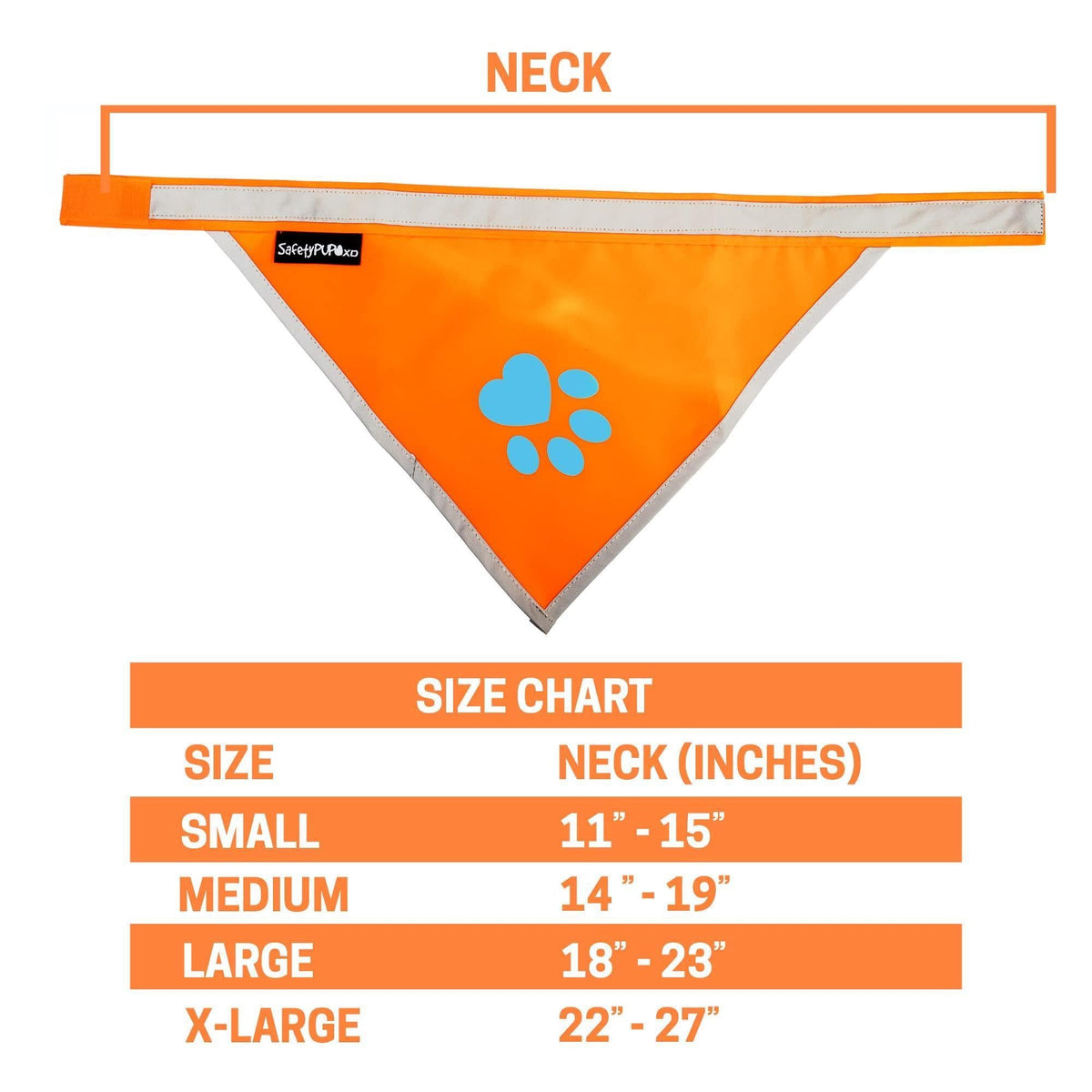 Reflective Dog Bandana Hi-Vis S Size 10 in Neck Orange