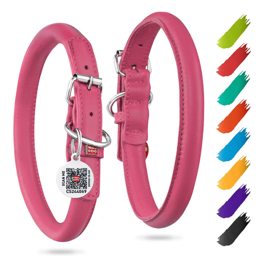 Rolled Leather Dog Collar Padded All Sizes 10–13 in Neck Pink