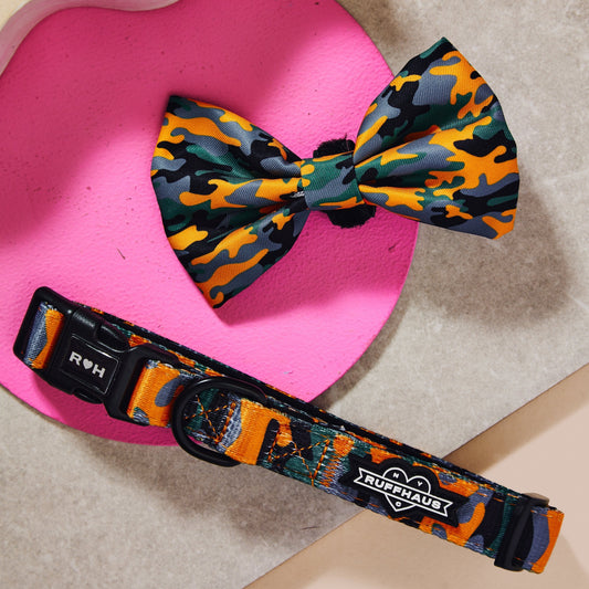 Camo QT Orange Collar & Bowtie